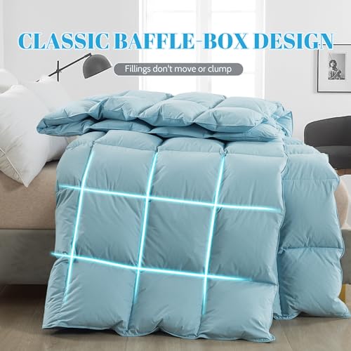 Cosybay King Size Feather Down Fiber Comforter Ultra Fluffy Duvet Insert, All Season Cotton Cover Luxury Hotel Bed Comforter with Corner Tabs, Blue 106x90 Inch