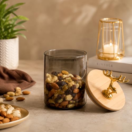 Image of bellemax 400ML Clear Glass Storage Jar With Air Tight Wooden Lids- Airtight Food Jars Glass Kitchen Containers For Pantry, Pickle Jar, Sugar Pasta Cereal Flour Sugar Storage Jar (BM-09, Set of 2)