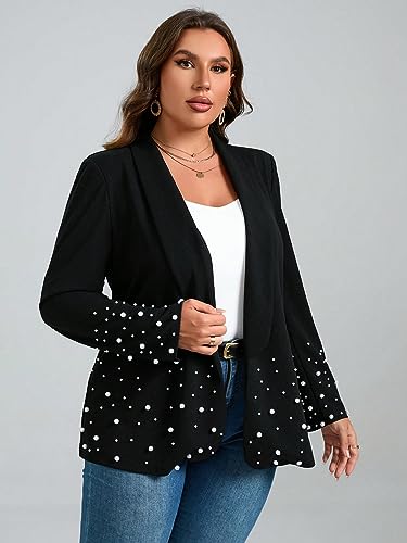 WDIRARA Women's Pearls Trim Blazers Open Front Long Sleeve Shawl Collar Elegant Suits Jackets3