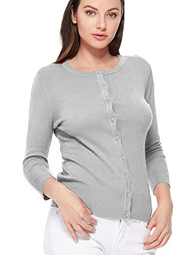 Image of Women's 3 /4 Sleeve Crew Neck Button Down Stretch Knit Cardigan Sweater (S-3XL)