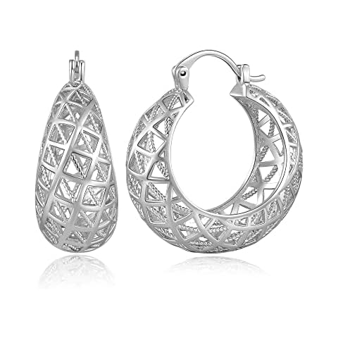 WOWORAMA Filigree Hoop Earrings for Women 14K Gold Plated Thick Chunky Hoop Earrings Openwork Round Big Hoop Earrings Large Wide Hoop Earrings Gold Silver Color, 1.38"x1.18, Copper, No Gemstone Cover