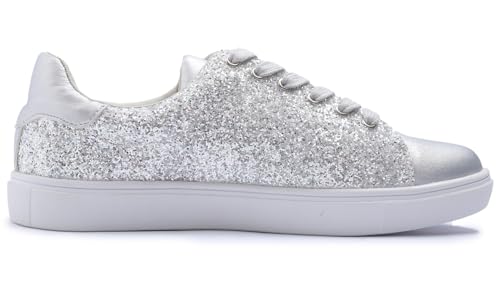 Image of FEVERSOLE Women's Fashion Lace Up Dress Sneakers Sparkly Party Shiny Shoes