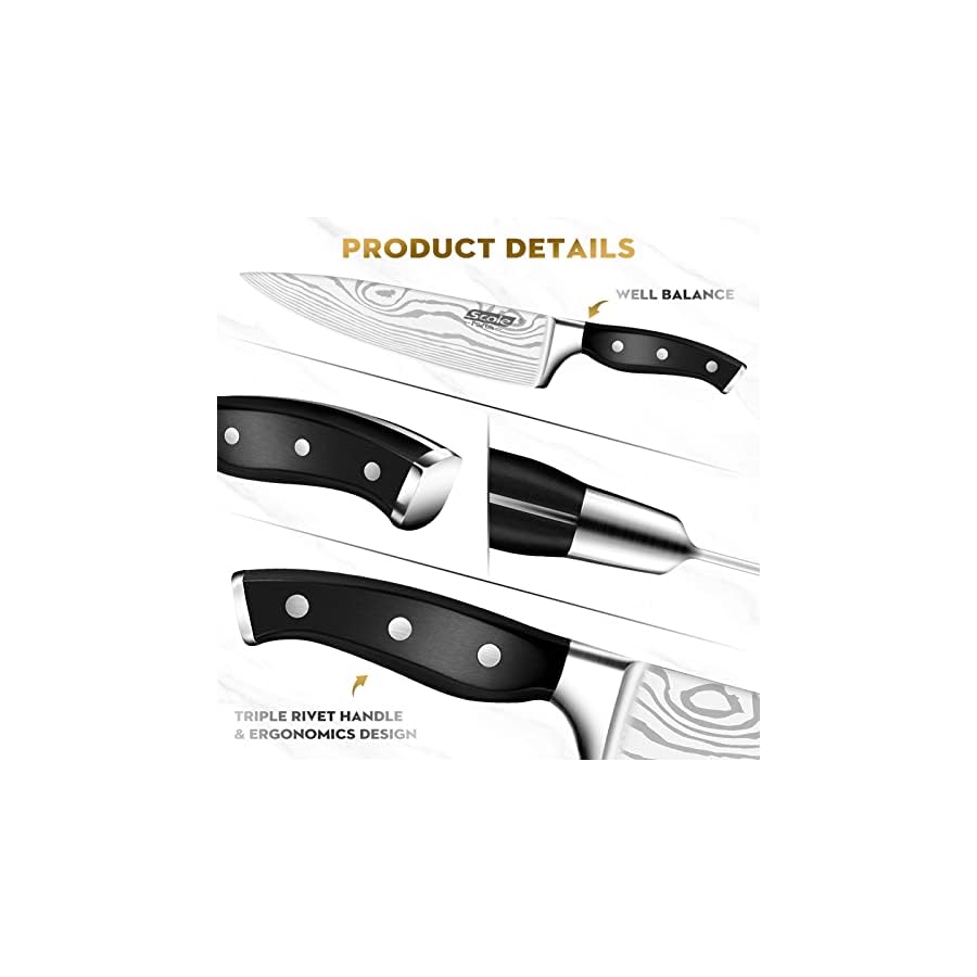 SCOLE® Chef Knife Ultra Sharp Kitchen Knife Set 7-Piece, Premium German 1.4116 Stainless Steel Chefs Knife Set, Ergonomic Handle Professional Knives Set for Kitchen with Gift Box