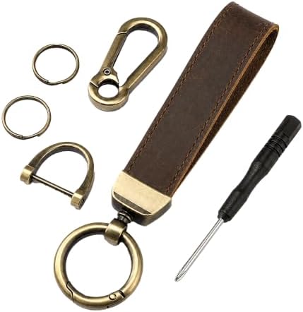 Teskyer Leather Key Chain for Men, Car Key Holder with Strap