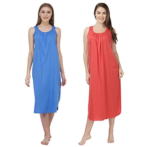 Image of BLAZON Women's Cotton Hosiery Solid Maxi Nighty Slip (Pack of 2) Available Sizes: S, M, L, XL, 2XL, 3XL, 4XL, 5XL