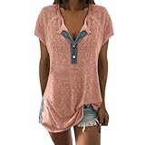  VJGOAL Damen T-Shirt, Damen Mode Kurzarm Lose Beiläufige Knopf Bluse Mädchen Sommer Tank Tops (2XL / 48, A-pink)