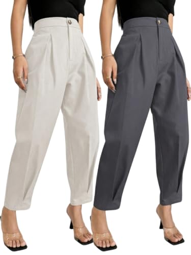 Image of GRECIILOOKS Balloon Fit Ankle Length Women Casual Trousers | Ankle Length Pants for Women Zip & Button | Woman Trousers Balloon Pants