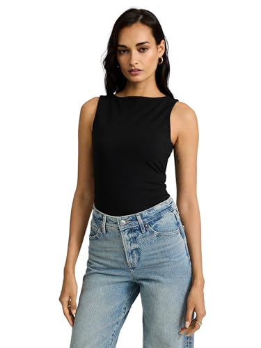 EXPRESS Women’s Body Contour Tank – Fitted Boatneck Cotton-Blend, Smoothing Stretch, Layering Essential