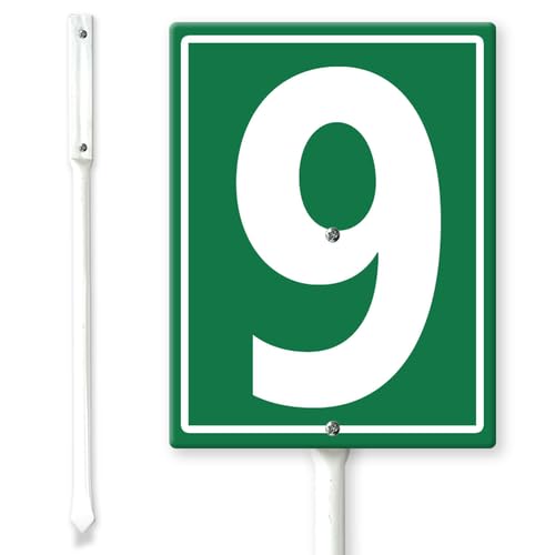 Cartello verde numero 9, numero civico con paletti, 17,5 x 22 cm, robusto cartello da cortile in alluminio, cartelli numerati per esterni, per parcheggi, molo, campo, corridoio, campo