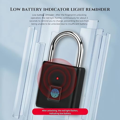 Image of Fingerprint Padlock, Ultra-Light and Portable,Quick to Unlock in 1 Second,Can Be Used for 180 Days On A Single Charge,Anti-Cut and Anti-Saw,Can Record 10 Fingerprints