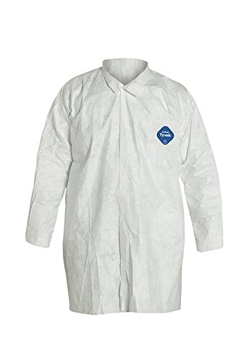 Dupont TY210SWHSM003000 White Tyvek Frocks with Collar, Open Wrists, Front Snap Closure, Serged Seams, Small (Pack of 30)