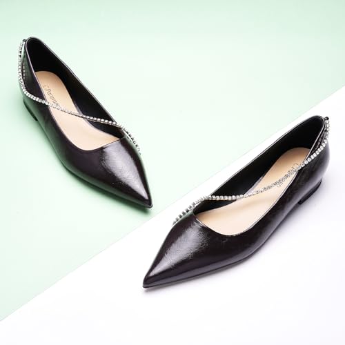 C.Paravano Crystal Chain Pointed Toe Flats Comfortable Party Dressy Shoes for Women Designer Shoes Women's Flats2