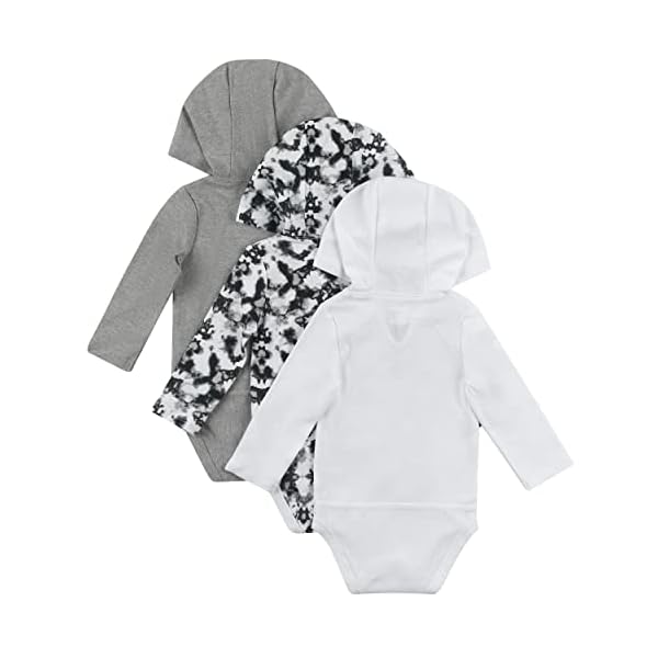 Hanes Baby Long Sleeve Bodysuit, Ultimate Bodysuit Hoodie Boys & Girls, 3-pack