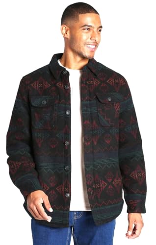 Jachs Men's Wool Blend Sherpa Lined Flannel Shirt Jacket (US, Alpha, Medium, Regular, Regular, Black)