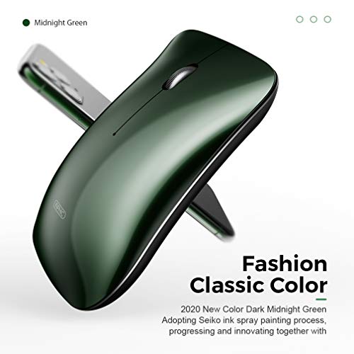 INPHIC Mouse Bluetooth, mouse wireless Bluetooth ricaricabile silenzioso sottile tri-mode (BT 5.0/3.0 + 2.4G wireless), mouse portatile 1600 DPI per PC laptop, iPadOS, MacBook, verde Mezzanotte