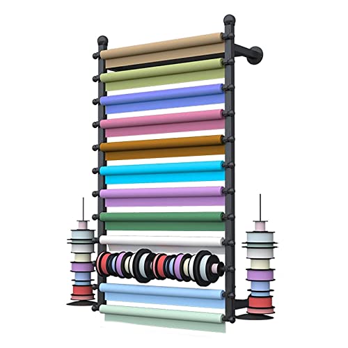 UWYTGF Heavy Duty Wallpaper Storage Rack with Ribbon Tray,Retail Stores/Studio/Home Scarf Holder Stand Wall Mounted,70/80/100/120 Cm Long,Black,Length,120Cm/47.2In