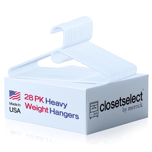 Ultra Heavy Duty Plastic Hangers, Made in USA, White Heavy Weight Hanger, 28 Pack