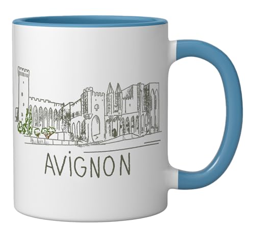 Taza de cerámica souvenir de Avignon, Francia, azul/blanca miniatura 2