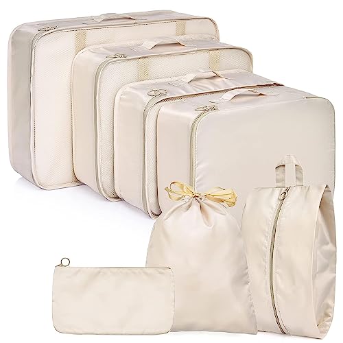 Image of NIGHTSTAR 7 Pcs Foldable Luggage and Laundry Bag Pouch Waterproof Travel Toiletry Organizer Garment Storage Bag Portable Packing Cubes (1 Pc) (Beige)
