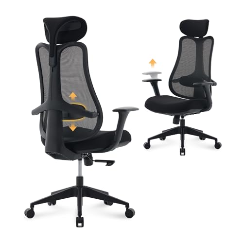 Nouhaus Fluido Ergonomic Office Chair, High Back Mesh Computer Chair w/Height Adjustable Lumbar Support, Backrest & Headrest, Dynamic Back Support, 3D