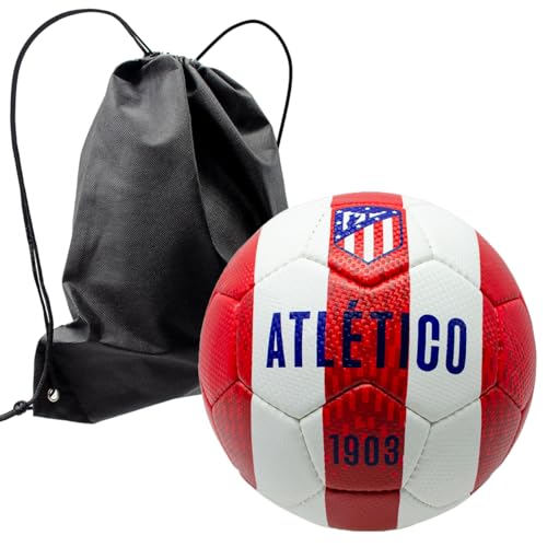 ms móvil shop Balón Atlético de Madrid 1903 Diseño Lineas Verticales Camiseta Escudo Oficial ATM Talla 5 Color Rojiblanco Fútbol