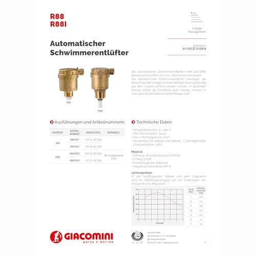 R88I Automatisches Entlüftungsventil R88IY003 1/2\ GIACOMINI