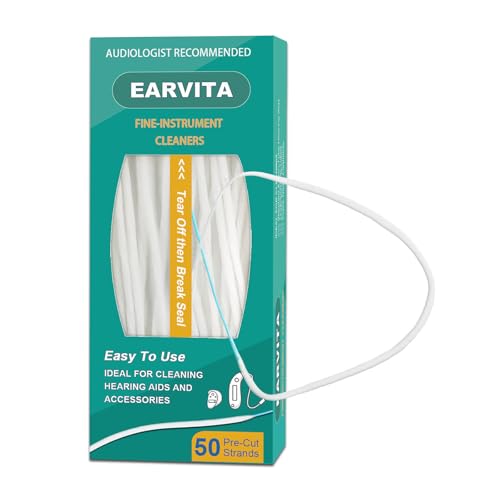 EARVITA 50 Count Hearing Aid Cleaner Kit with Nylon Strands | Effective Thread-Fine Instrument Cleaning Tools for Hearing Devices Earbuds (50)