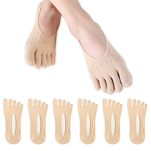 6 pares de calcetines finos de cinco dedos para mujer, calcetines transpirables de invisibilidad para mujer, calcetines interiores antideslizantes, calcetines separados con puntera (color piel) Cover