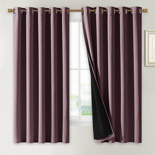 NICETOWN Dry Rose 100% Blackout Lined Curtains, 2 Thick Layers Completely Blackout Window Treatment Thermal Insulated Drapes for Kitchen/Bedroom (1 Pa