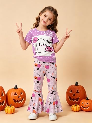 Image of Ayzozuy Kids Toddler Girl Clothes Letter Print Graphic Top + Leopard Print Flare Leg Pants 2PC Summer Clothing Set
