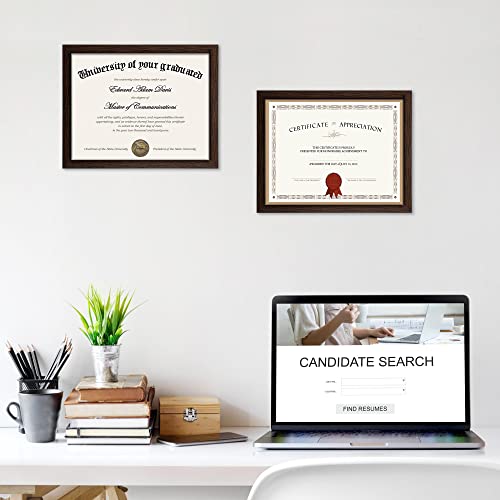 Image of upsimples Certificate Frame, 8.5 by 11 Glass Diploma Frames, 10 Pack, Brown