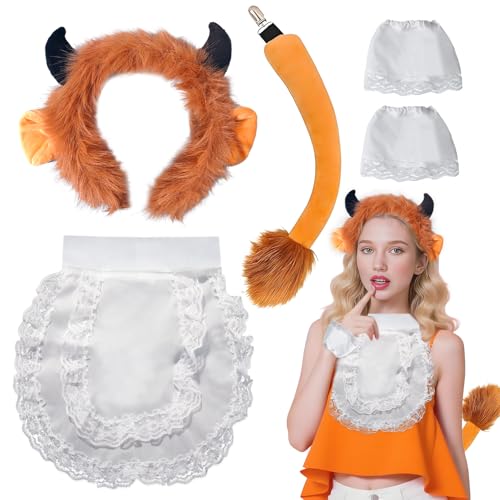 Boyigog Costume de bête avec serre-tête en corne, cordier, col, manchettes, décoration pour adultes et enfants, accessoire de costume pour Halloween, carnaval, cosplay, fêtes à thème