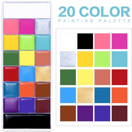 Image of Face Body Paint Oil Palette, Professional Flash Non Toxic Safe Tattoo Halloween FX Party Artist Fancy Makeup Painting Kit for Kids and Adult, 20 Colors