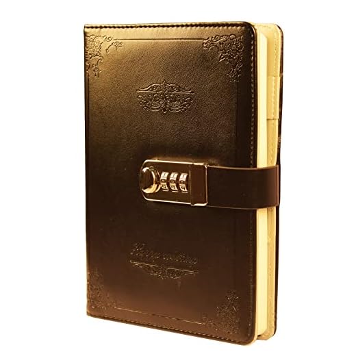 Digital Password Notebook Retro Privacy Journals Combination Lock diary Leather Binder Journal Locking Journal Diary (Black)