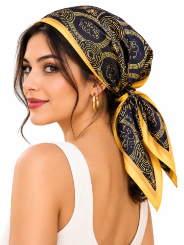 Image of Ravaiyaa - Attitude is everything Women Printed Silk Bandana 21 x 21 Inch Square Headband & Hair Wrap, Soft & Versatile | Fashion Neck Wrap