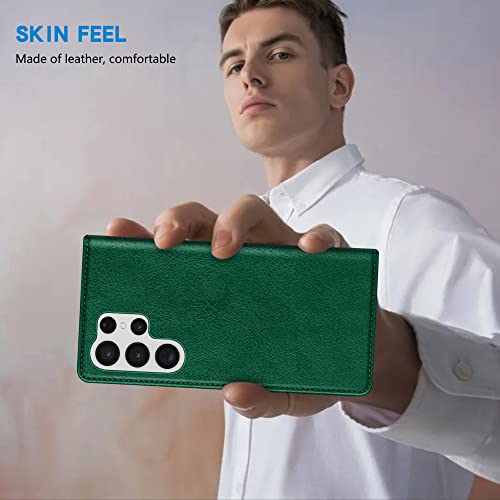 Image of ZZXX Samsung Galaxy S22 Ultra 5G Wallet Case, Green-6.8 inch, RFID Blocking, Card Slot, Strong Magnetic Leather Flip Fold Protective Phone Case