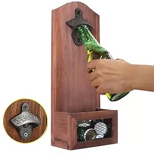 Walbison Bierflesopener met kroonkurkenverzamelaar, vintage houten flesopener, bieropener, multifunctionele flesopener, flesopener, flesopener, voor bar, cadeaus voor mannen