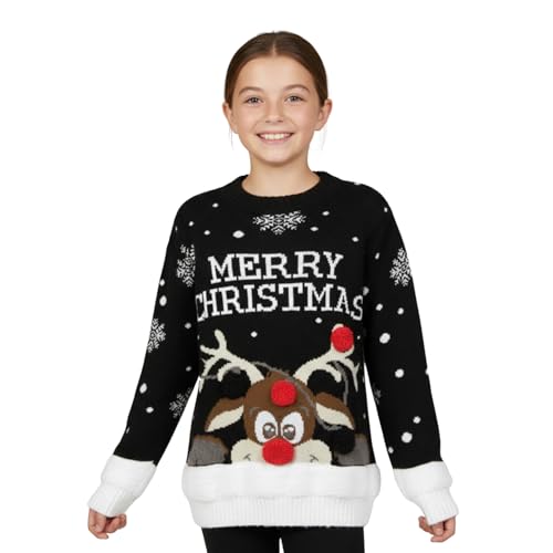 Pull de Noël enfants à motif Rudolph 3D pour le repas de fête