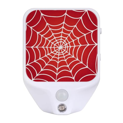 Image of Plug-in Led Night Light with Auto Dusk to Dawn Sensor for Room Decor, Red Spider Web Adjustable Brightness Warm White Lights for Hallway,Bedroom, s Room, Kitchen, Stairway