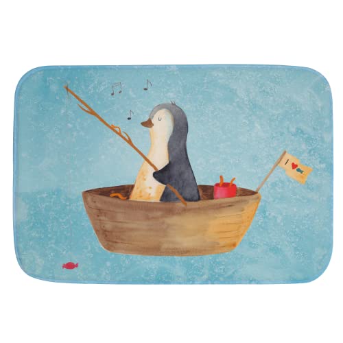 Mr. & Mrs. Panda Badvorleger Pinguin Angelboot - Geschenk, Angeln, Duschmatte, Badematte,...