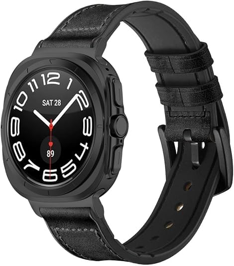 GETSABLE Rubber Hybrid Sweatproof Leather Strap Compatible with Samsung Galaxy Watch 7 Ultra 47mm Band for Men Women - Black (B0DF6H887K) Amazon Price History, Amazon Price Tracker