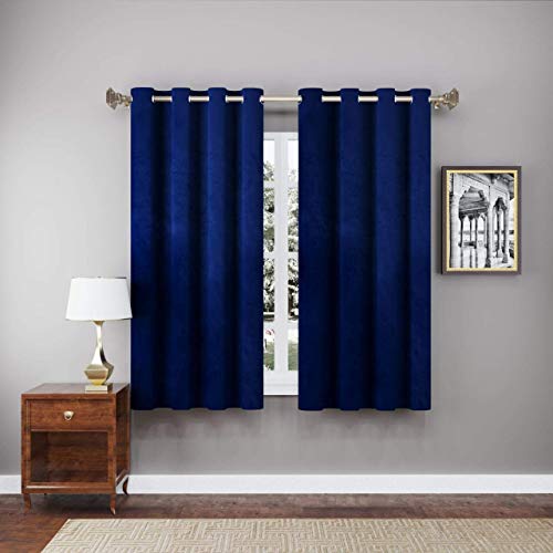 Image of High Sofa Quality Velvet Grommet Room Darkening Eyelet Window Curtains | Curtains for Living Room - Set of 2 Pieces (5 Feet, Dark Blue)