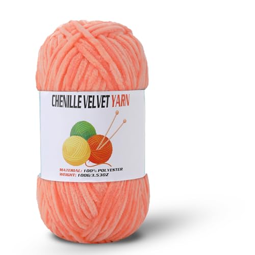 Image of Velvet Chenille Chunky Yarn, Handcrafts Weaving Soft Chenille Yarn for Crocheting Clearance, Used for Making Baby Yarn Blanket, Clothes, Knitting Creations (1 - Apricot Color)