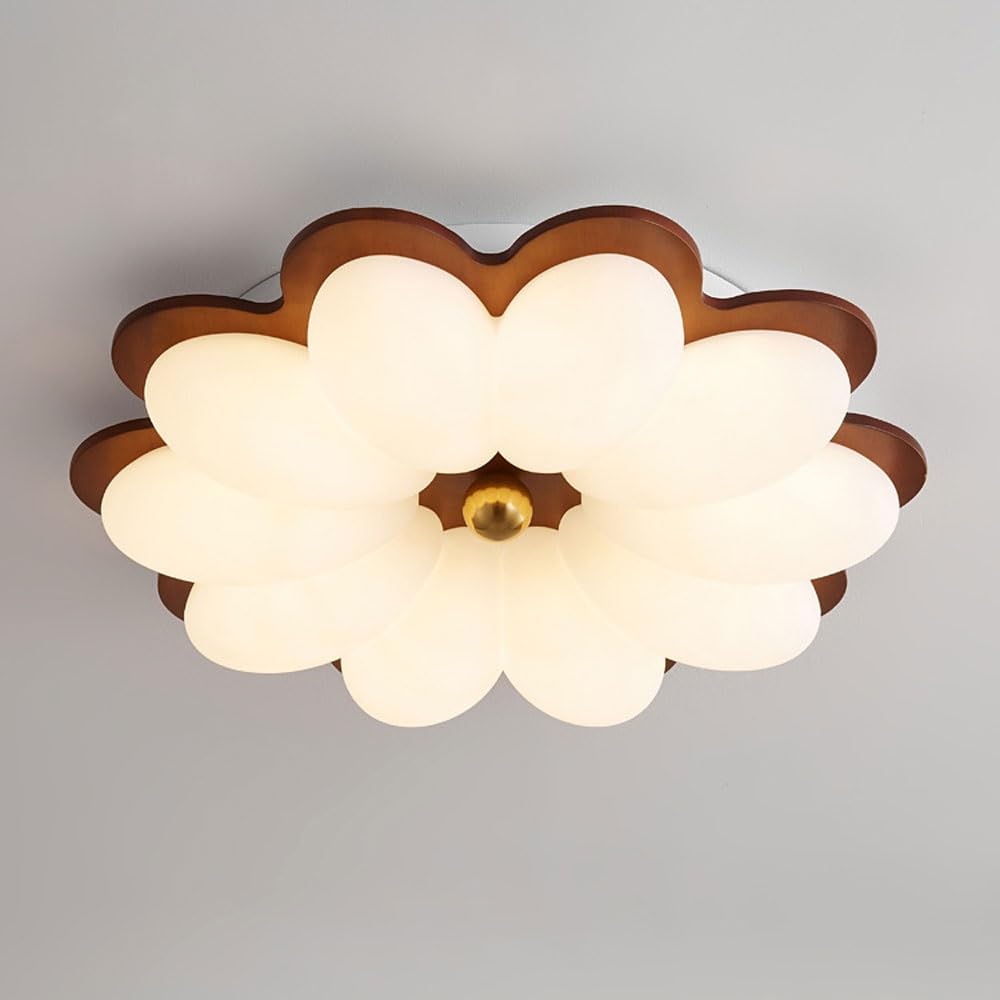 23.6" lampa sufitowa do montażu podtynkowego 60W LED kształcie kwiatu Drewniana lampa montowana blisko sufitu z akrylowym abażurem 3000–6000 K Ściemnialne lampy sufitowe do salonu, jadalni
