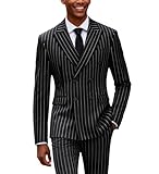 UNINUKOO Mens 2 Piece Pinstripe Suit for Men Double Breasted Tuxedo Business Wedding Dinner Party Jacket Pants Suit Set US Size 44 Black