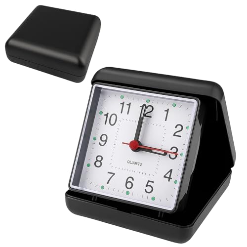 QhgPnt Travel Alarm Clock Operated Travel Clock with Folding Case Small Desk Clock for Home Office Travel Black Box Design