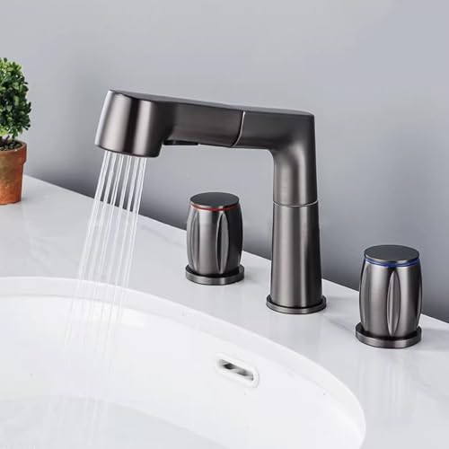 Robinet lavabo 3 trous gris MOCHAMIK en laiton avec douchette extractible