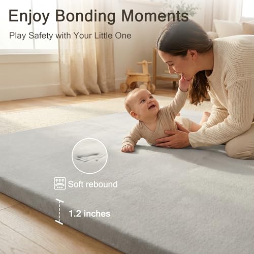 Image of 79 inch x59 inch Padded Baby Play Mat for Floor, 1.2 inch Thick Foam Baby Playpen Mat, Cushioned Tummy Time Mat with Non-Slip Bottom, Removable & Machine Washable Cover, Fits 79 inch x59 inch Playpens