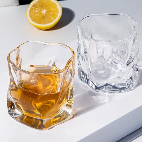 Penbinmall zestaw szklanek 6 sztuk 200ml - Nieregularne kryształowe szklanki do whiskey - szklanki do lodowego kawy, koktajli, longdrinków, wody, herbaty, kawy, soku - Nadają się do mycia w zmywarce