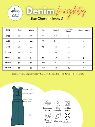 Image of 9shines Label Stylish Denim Cotton Nighty Maxi for Women | Full Length Trendy Nightgown | Premium Nightdress | Nightwear | Embroidery Nighty with Pocket (9SDS)